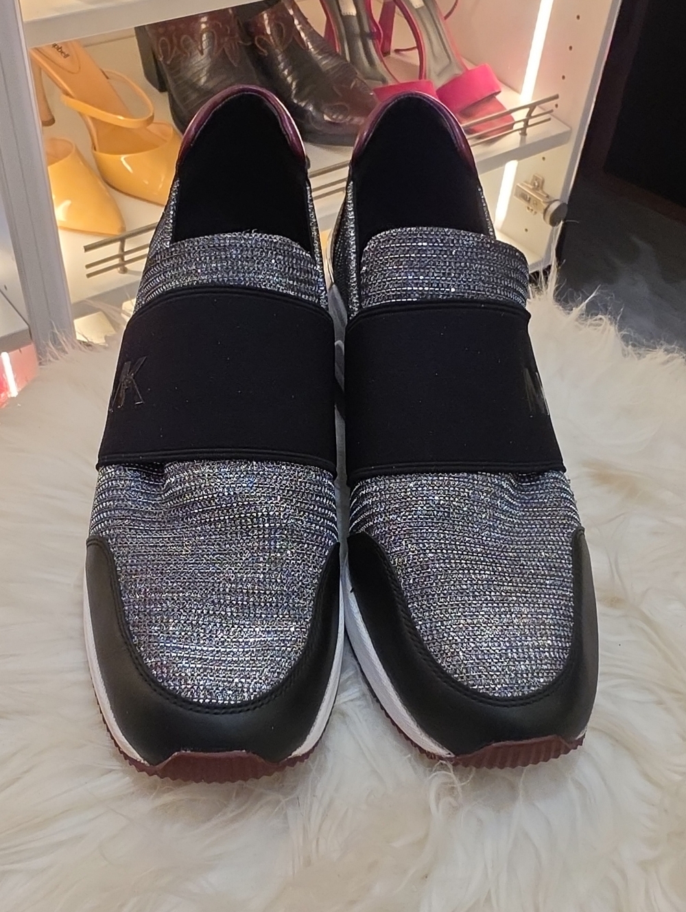 Michael Kors Felix Glitter Chain Mesh Slip-On Wedge Sneakers, Size 11